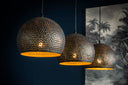 Suspension "Veloria – Avec 3 abat-jour sphériques perforés en Métal Noir-Bronze