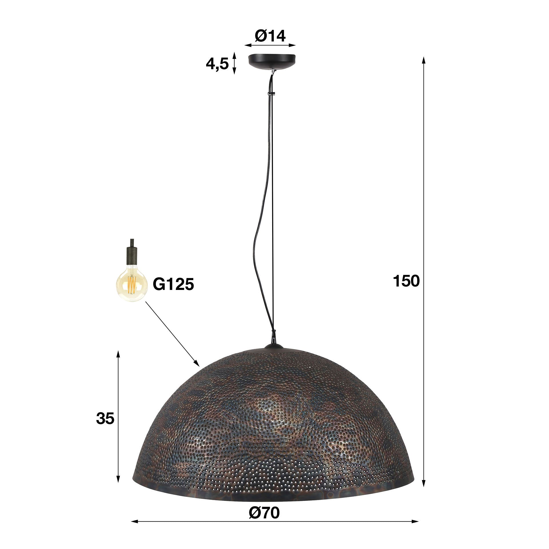Suspension "Astryn" – Grand abat-jour perforé en métal noir bronze