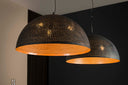 Hängeleucht "Astryn - Grousse, perforéierte Lampschierm aus Metall a Schwaarz-Bronze