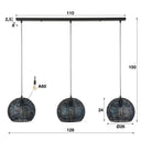 Pendant light "Coralis - With 3 round, handcrafted metal lampshades in Black-Bronze