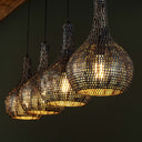 Hängeleucht "Elviro - Mat 4 konischen, handgemaachte Lampschiermer aus Metall a Schwaarz-Bronze