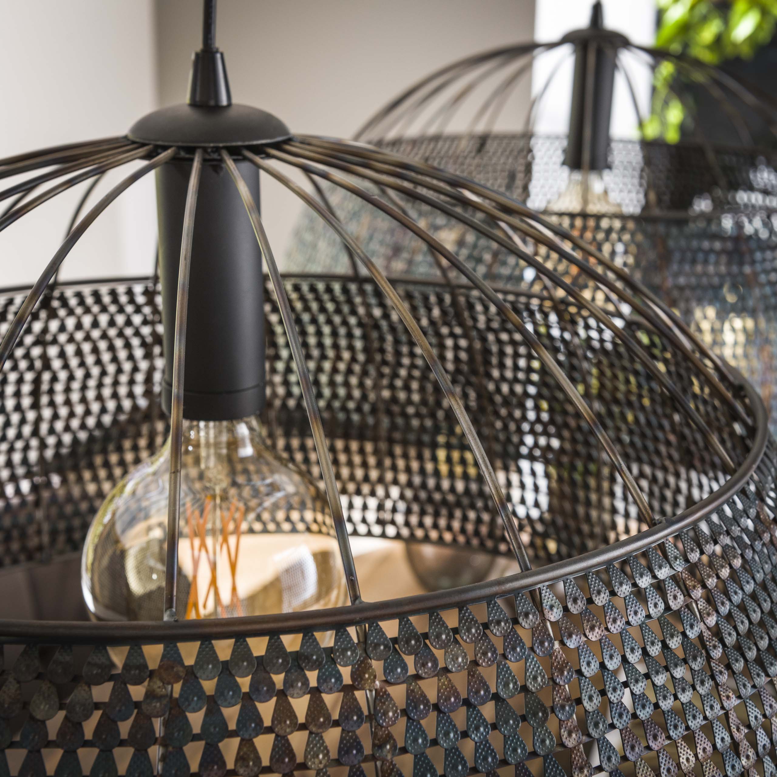Pendant Lamp "Aurelion" – With 2 Handcrafted, Semi-Circular Metal Lampshades in Black-Bronze
