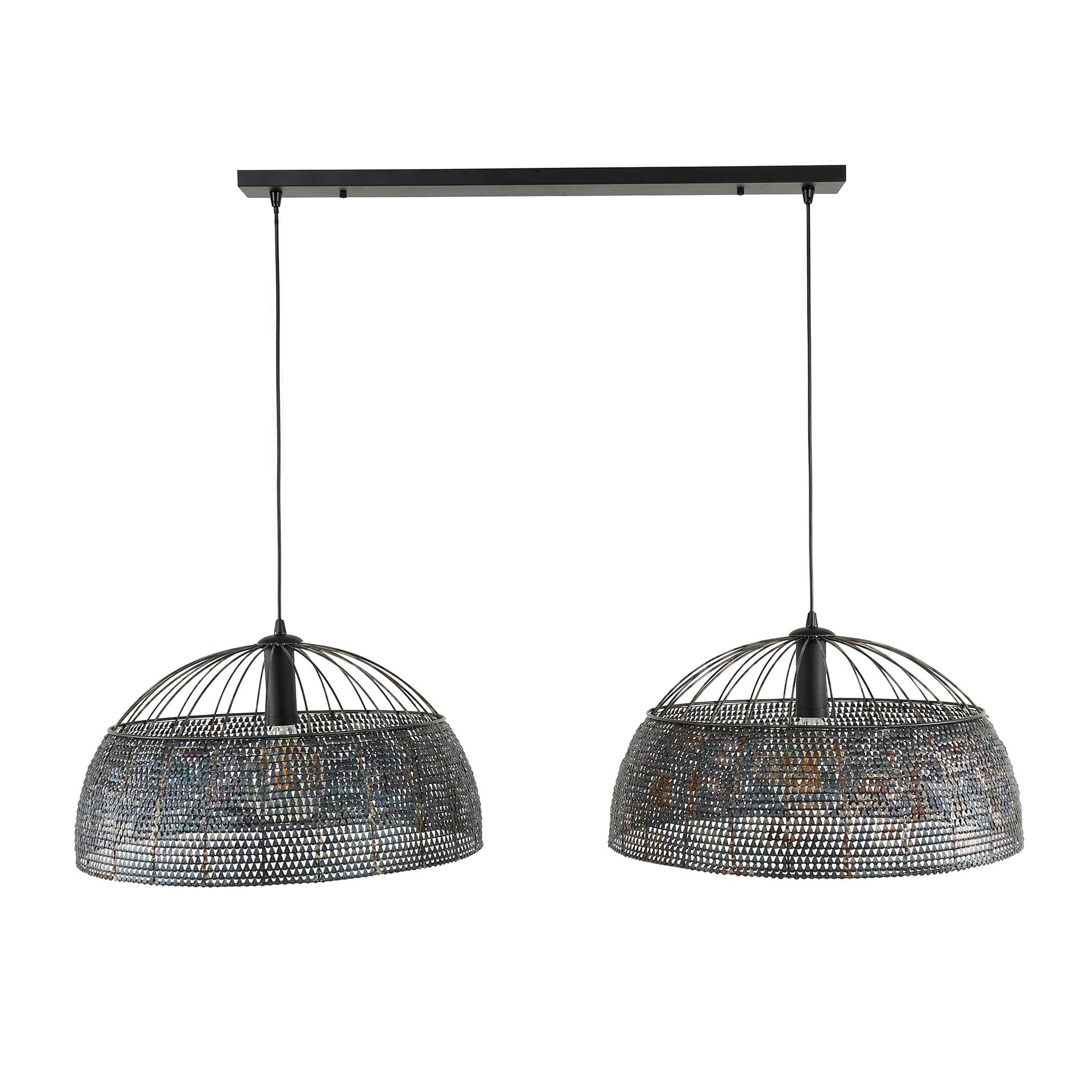 Pendant Lamp "Aurelion" – With 2 Handcrafted, Semi-Circular Metal Lampshades in Black-Bronze