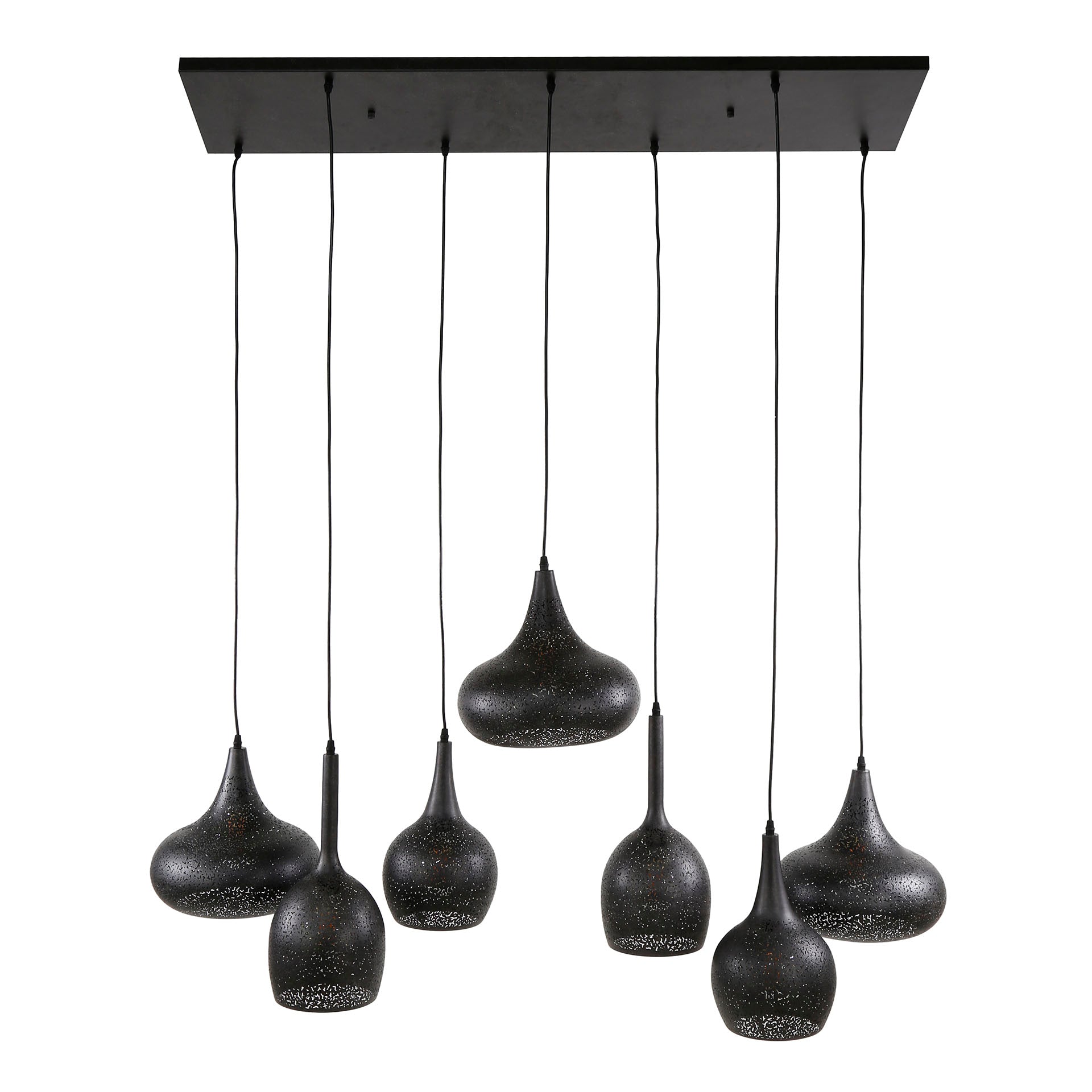 Pendant Lamp "Virena" – With 7 Individual, Handcrafted Lampshades in Black