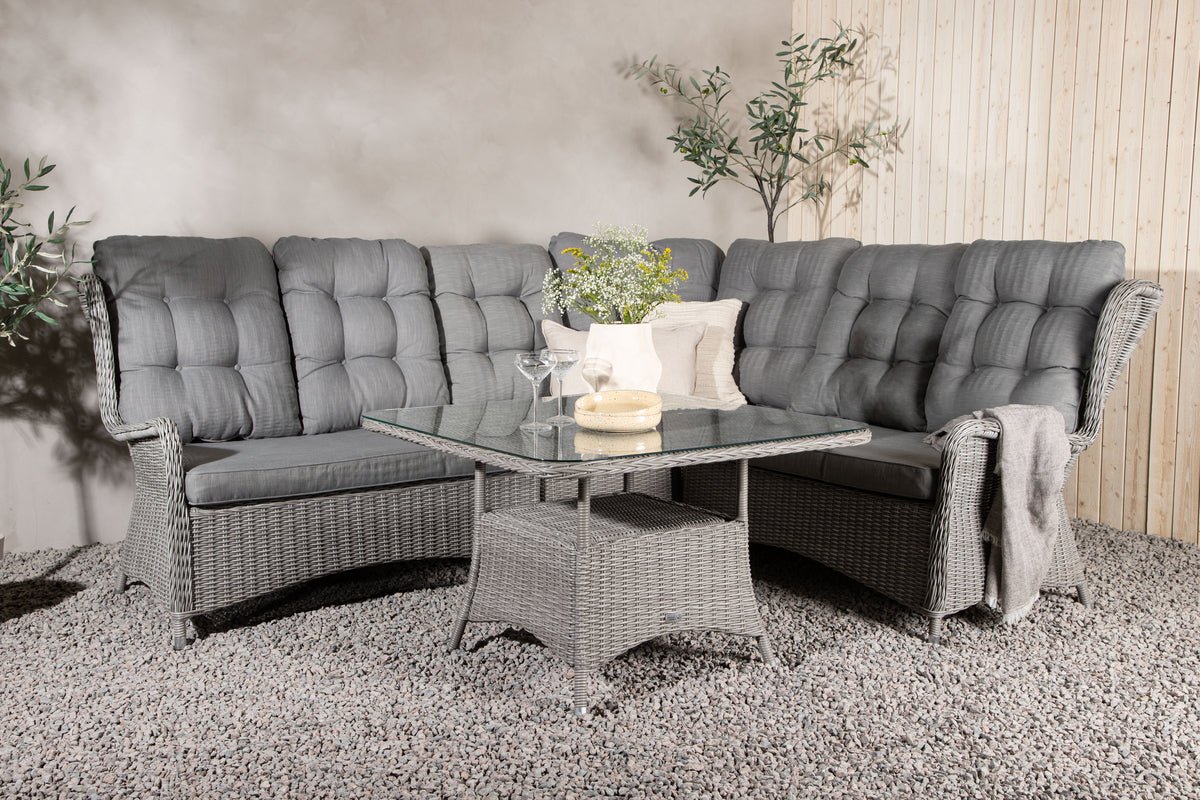 Garteloungeset Samui – aus Aluminium & Polyrattan mat Glas-Couchtisch