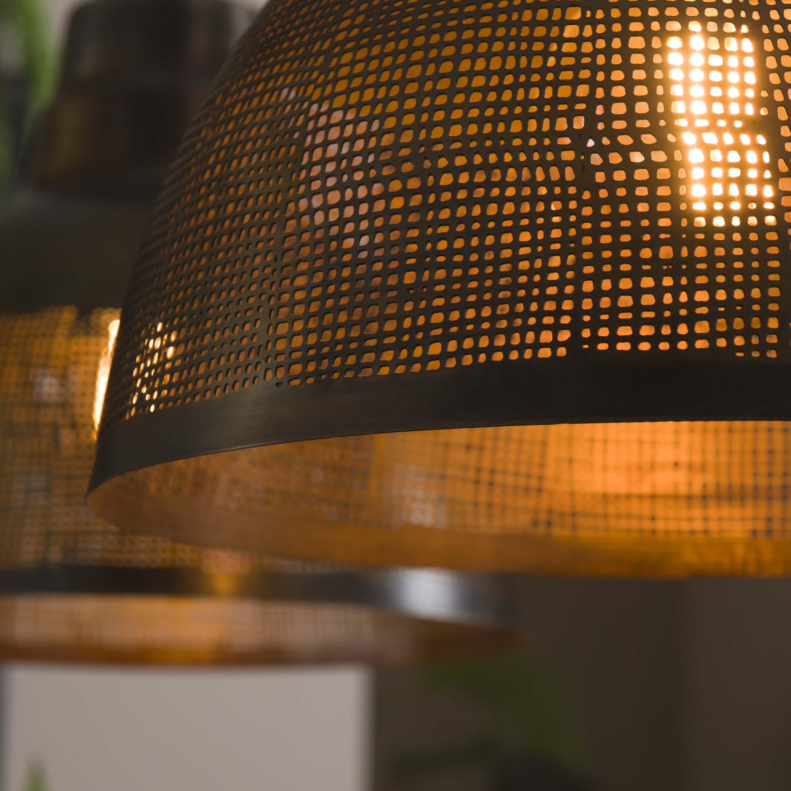Pendant Lamp "Armonis" – With 2 Hand-Perforated Metal Lampshades in Antique Bronze