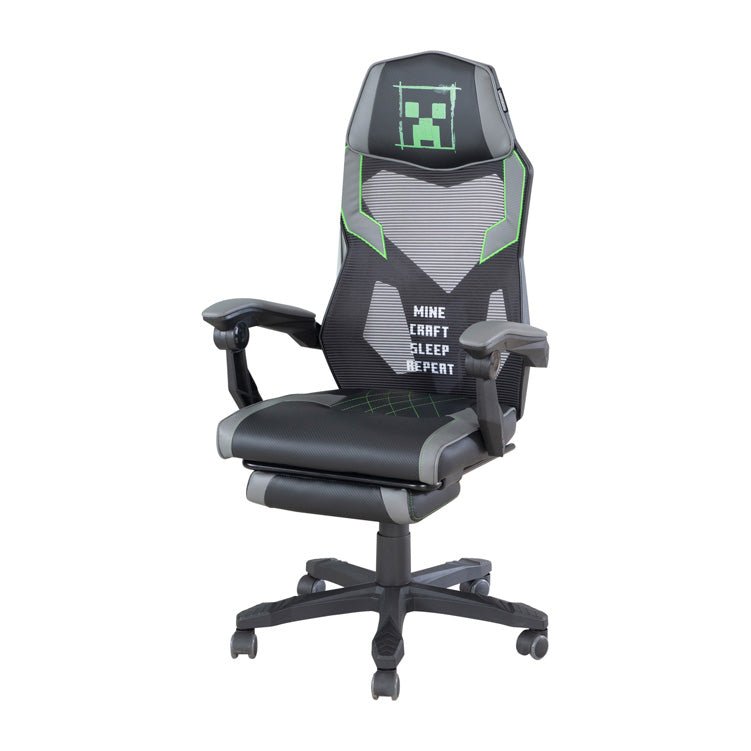 Minecraft Gaming Chair "Creeper" – with Leg Rest, Rocking Mechanism & Height Adjustment