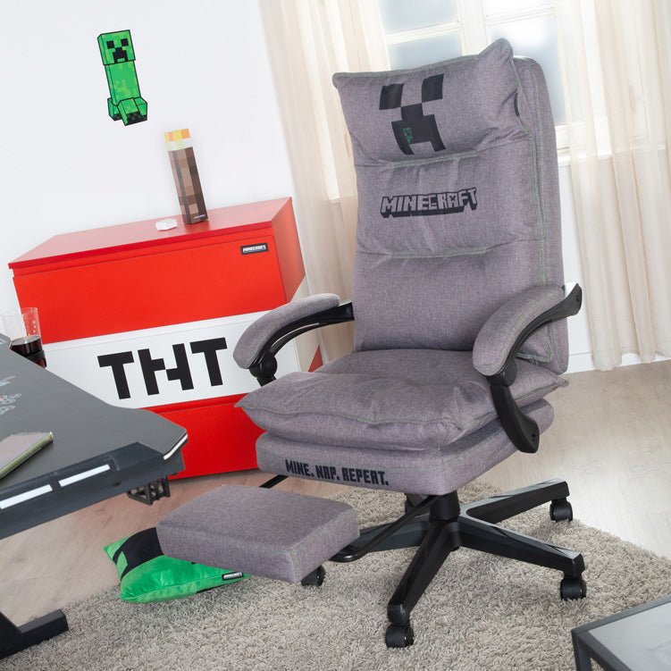 Chaise de jeu Minecraft « Builder » – avec repose-jambes, mécanisme d'oscillation et coussin de confort
