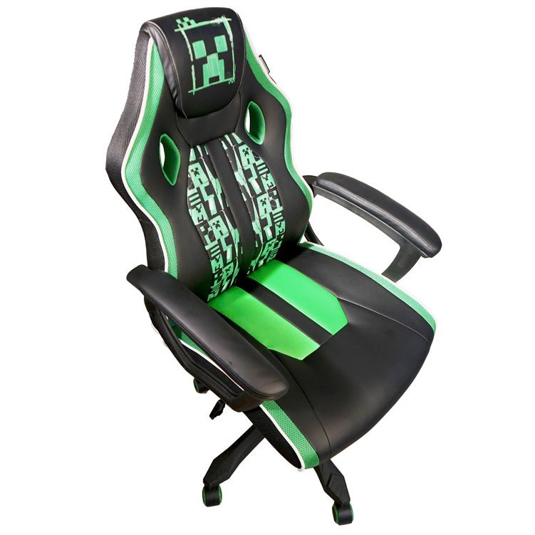 Chaise de jeu Minecraft « Creeper Commander » – avec mécanisme d'inclinaison, accoudoirs et réglage en hauteur