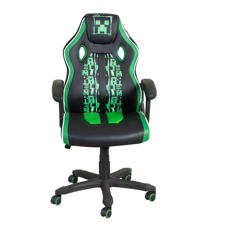 Chaise de jeu Minecraft « Creeper Commander » – avec mécanisme d'inclinaison, accoudoirs et réglage en hauteur