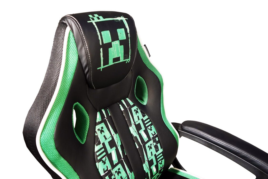Chaise de jeu Minecraft « Creeper Commander » – avec mécanisme d'inclinaison, accoudoirs et réglage en hauteur