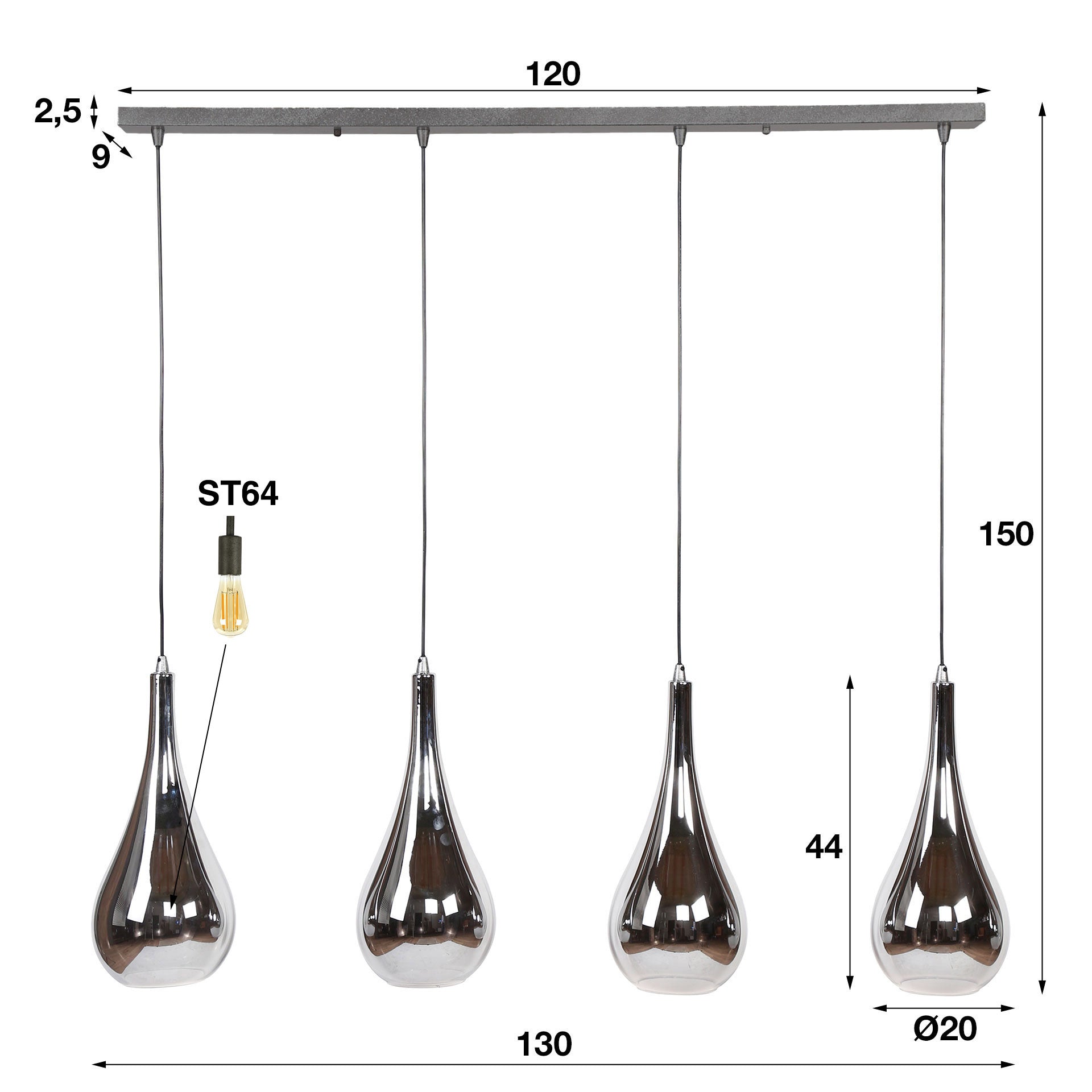 Pendant lamp Mirano – Chrome glass with mirror effect (4-light)