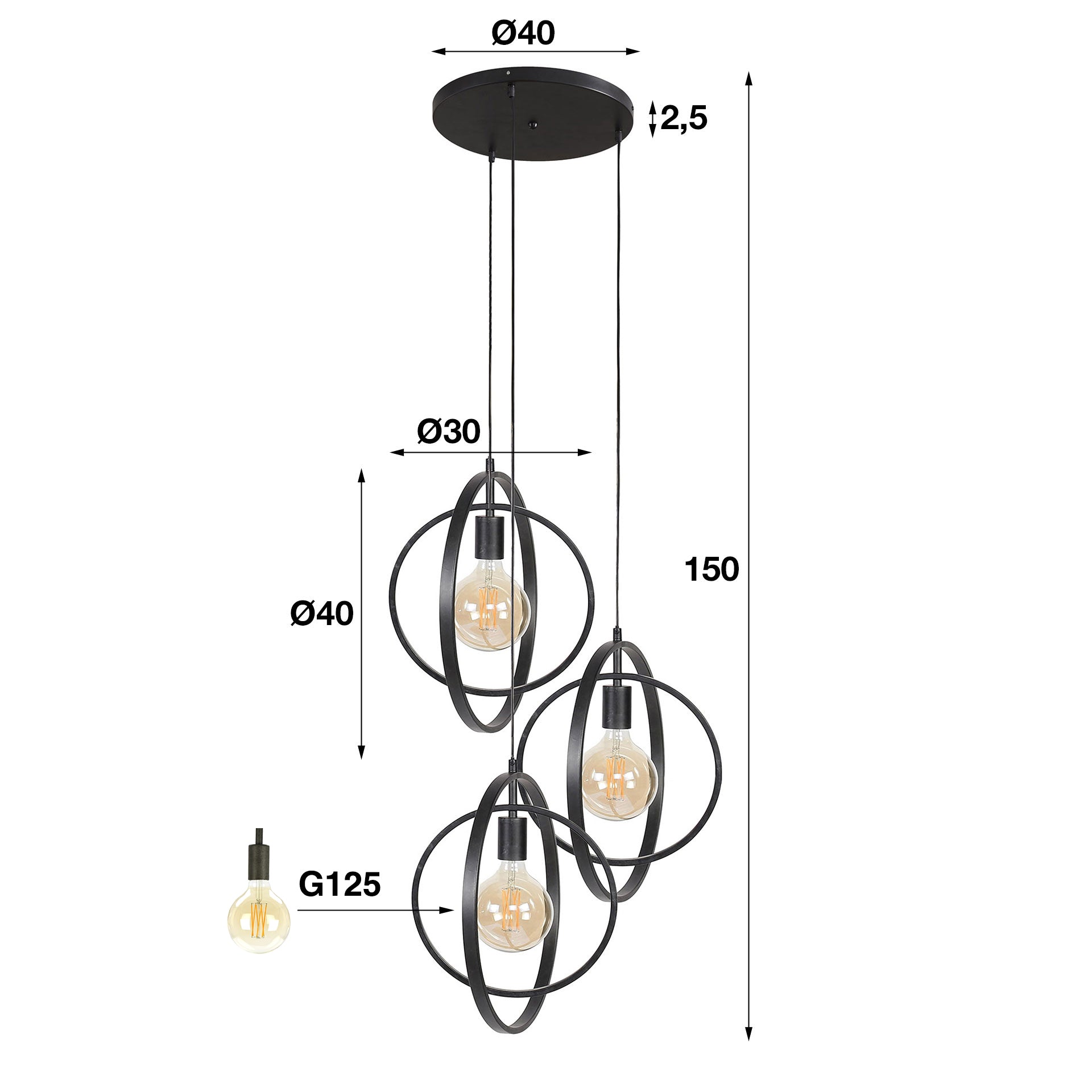 Pendant lamp Orbitra Trio – Tiered ring design in Anthracite (3-light)