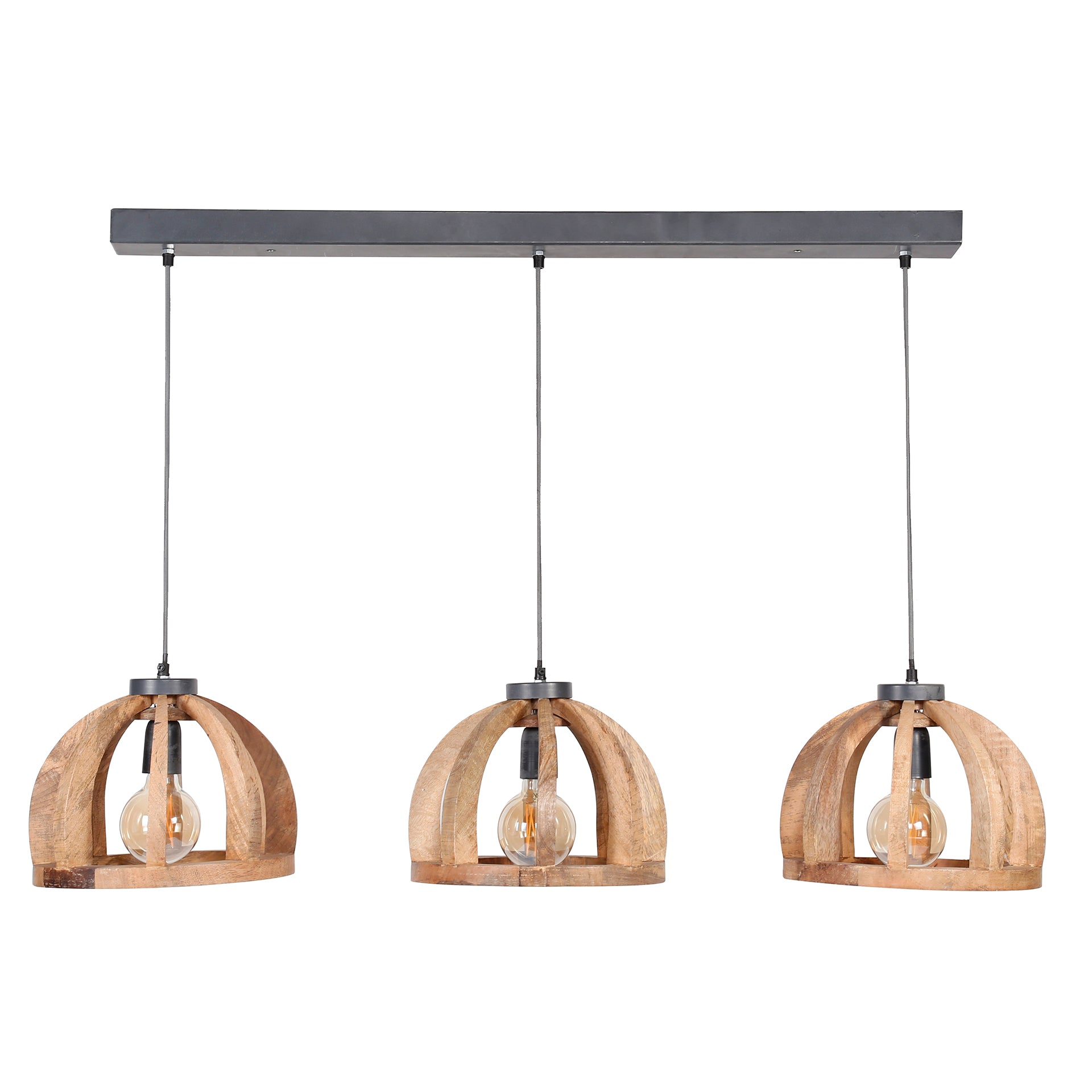 Pendant lamp Madero – 3 lights made of mango wood with natural radiance