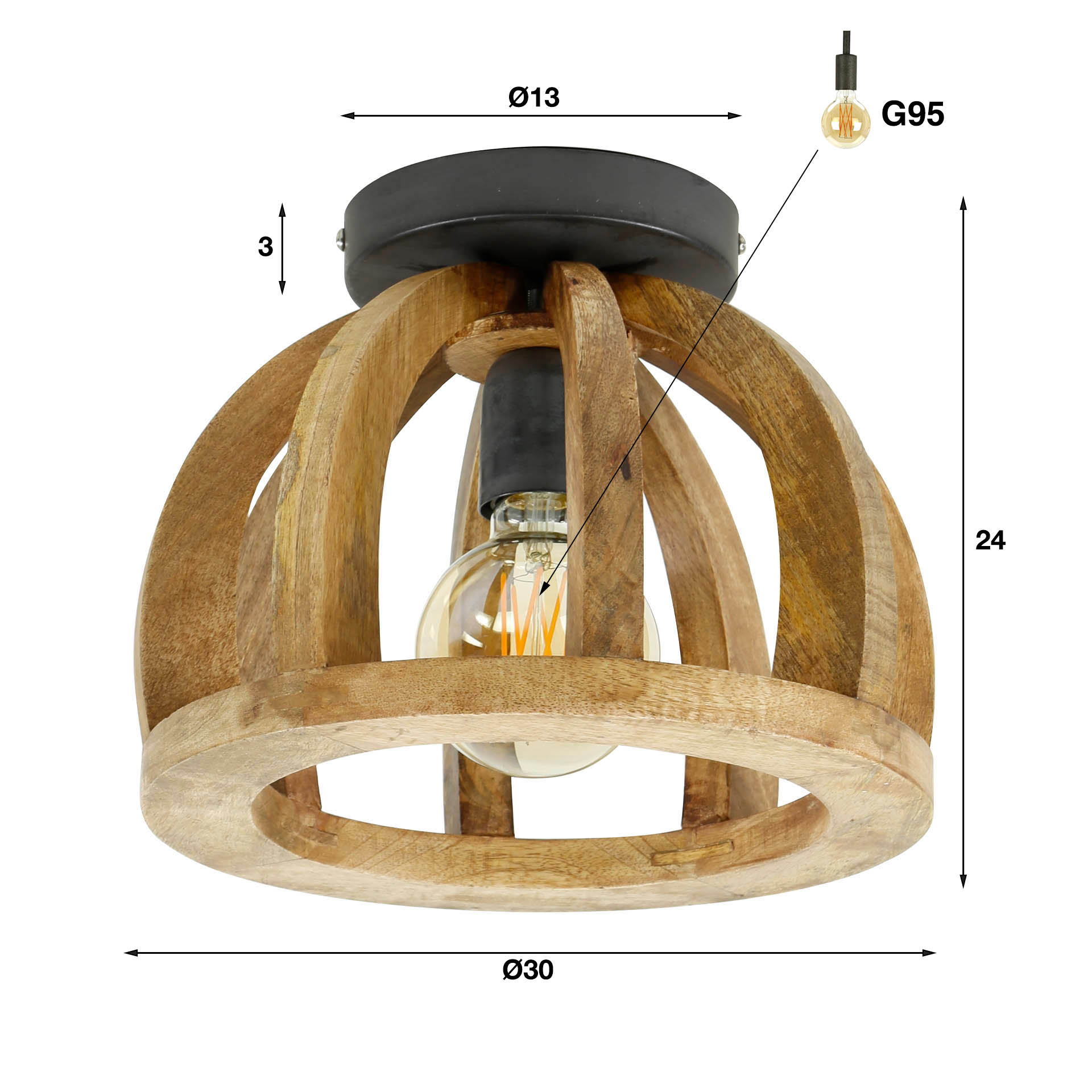 Plafonnier « Selmo » – Luminaire en bois naturel massif de manguier
