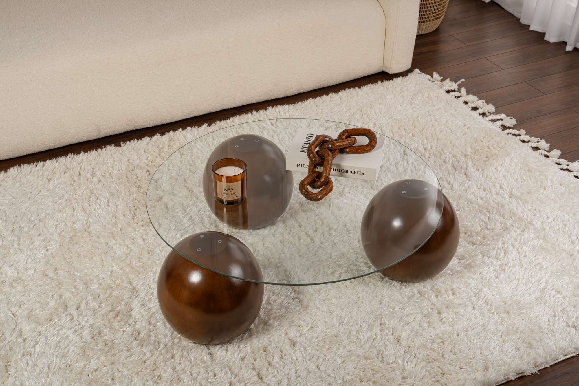 Coffee Table Morento - with Round, Tempered Glass Tabletop