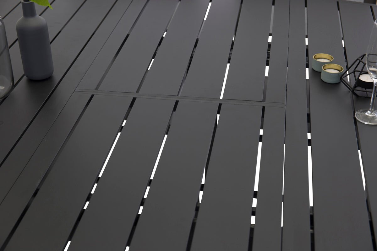 Table de jardin Savina - table ronde noire avec fonction extensible