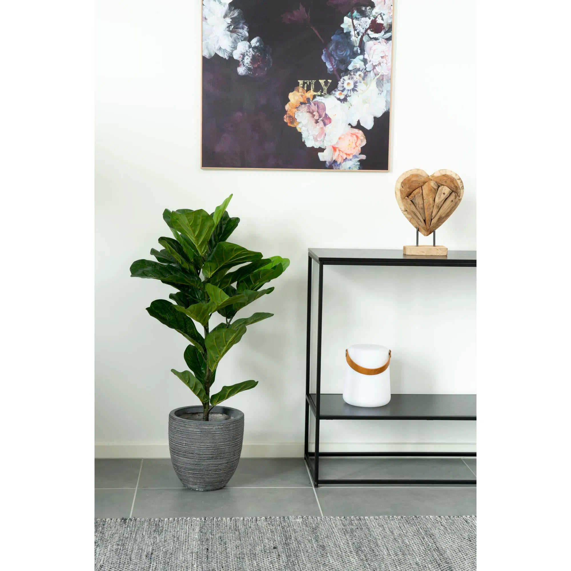 Kënschtlech Planz Fiddle Leaf Tree – 100 cm elegante Bléckfang mat grousse Blieder