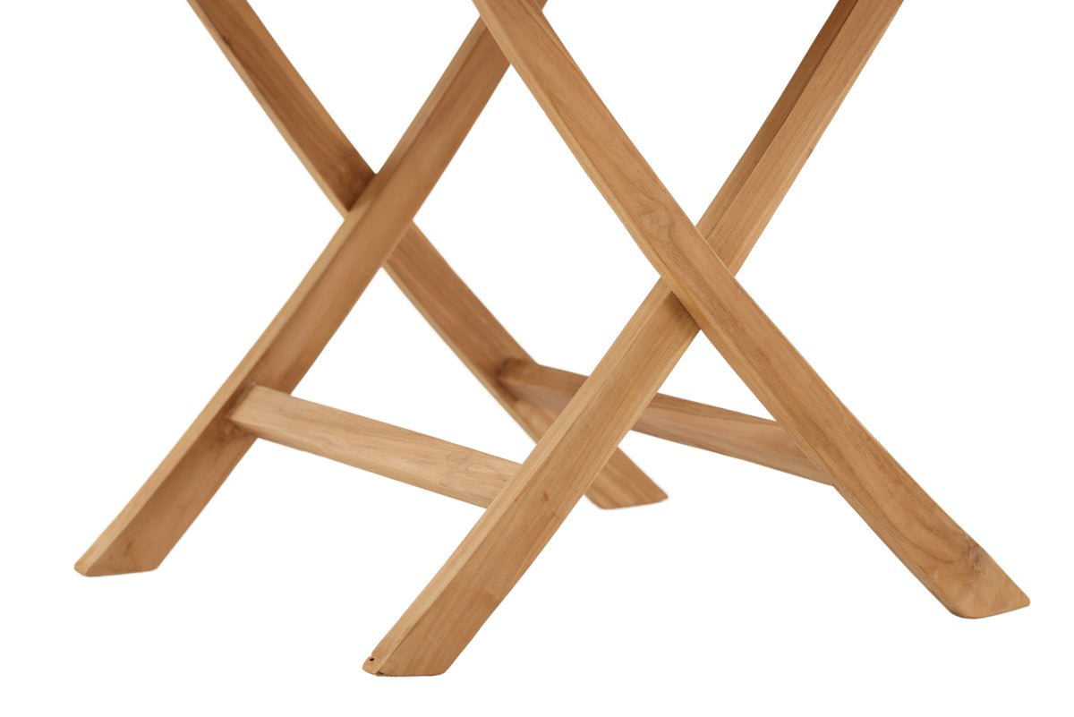 Gartentisch Oraya - en ronnen Iessdësch aus Teakholz