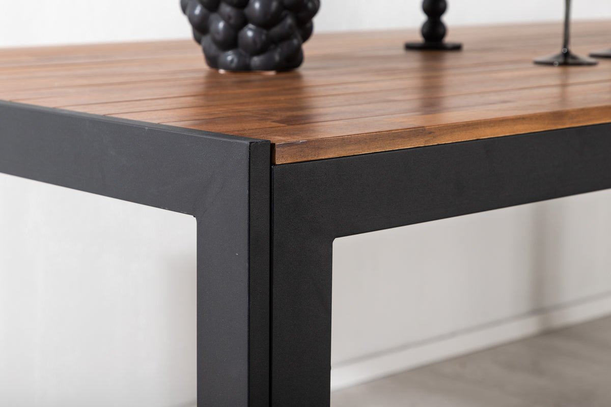 Table de jardin Uzuri - Table à manger rectangulaire en bois d'acacia avec structure en métal noir