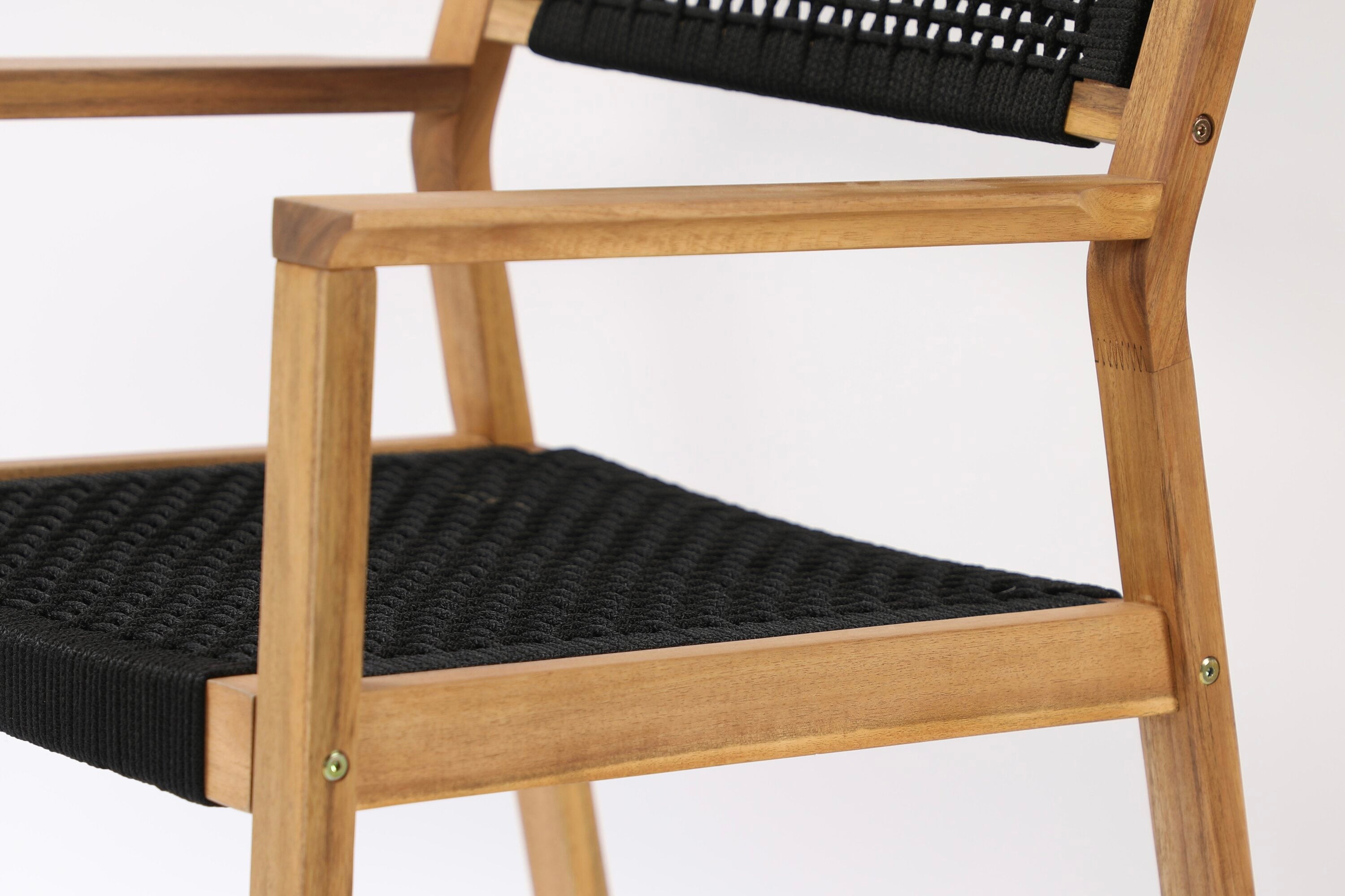 Ensemble de 2 chaises de jardin Mana - en bois d'acacia avec assise et dossier noirs