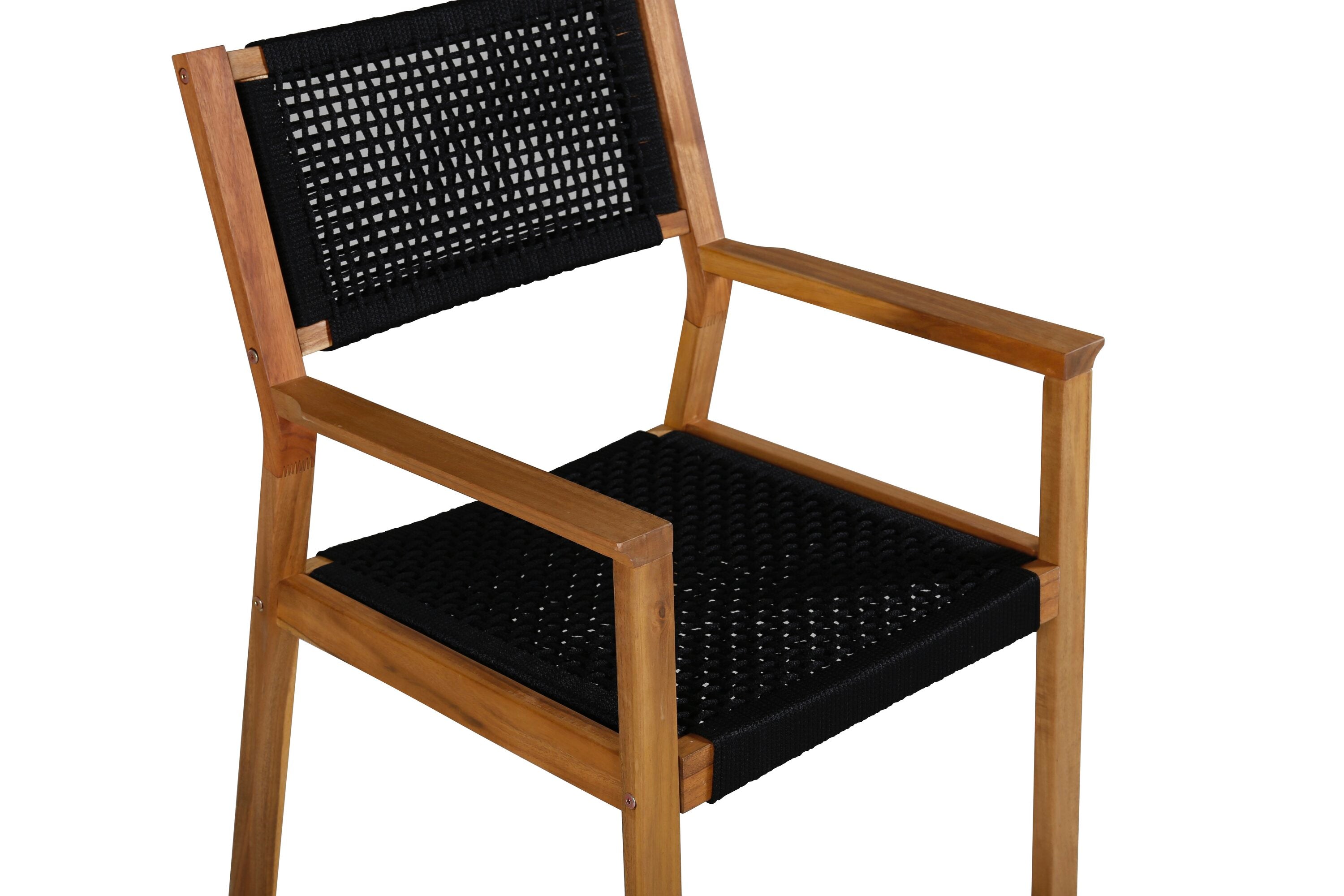 Ensemble de 2 chaises de jardin Mana - en bois d'acacia avec assise et dossier noirs