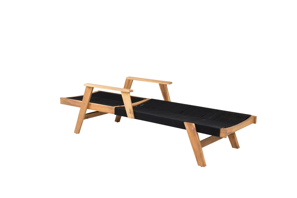 Chaise longue de jardin Ferano - réglable en bois d'acacia et corde en polyester