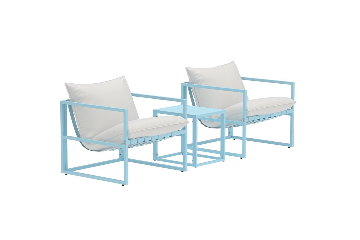 Ensemble lounge de jardin Vero – ensemble 3 pièces en bleu clair avec coussins inclus