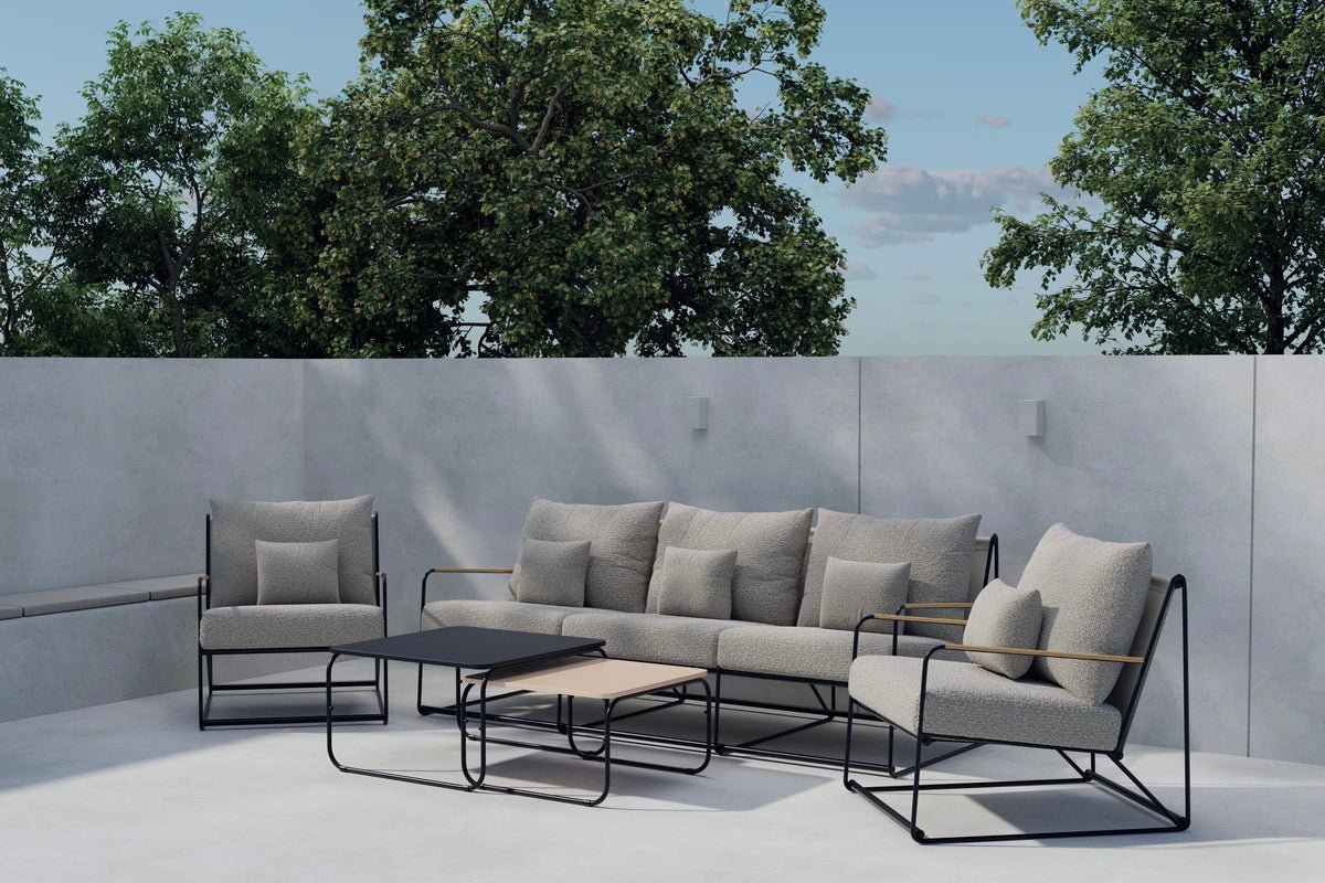 Garteloungeset Nivo – 5-deellegt Set mat beige Bouclé-Këssen