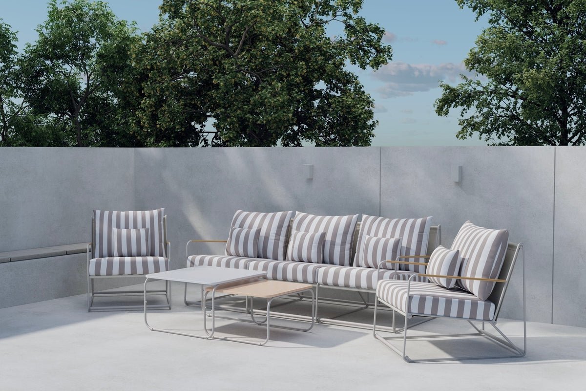 Garteloungeset Karo – 5-deelent Set mat beige gestreiften Këssen