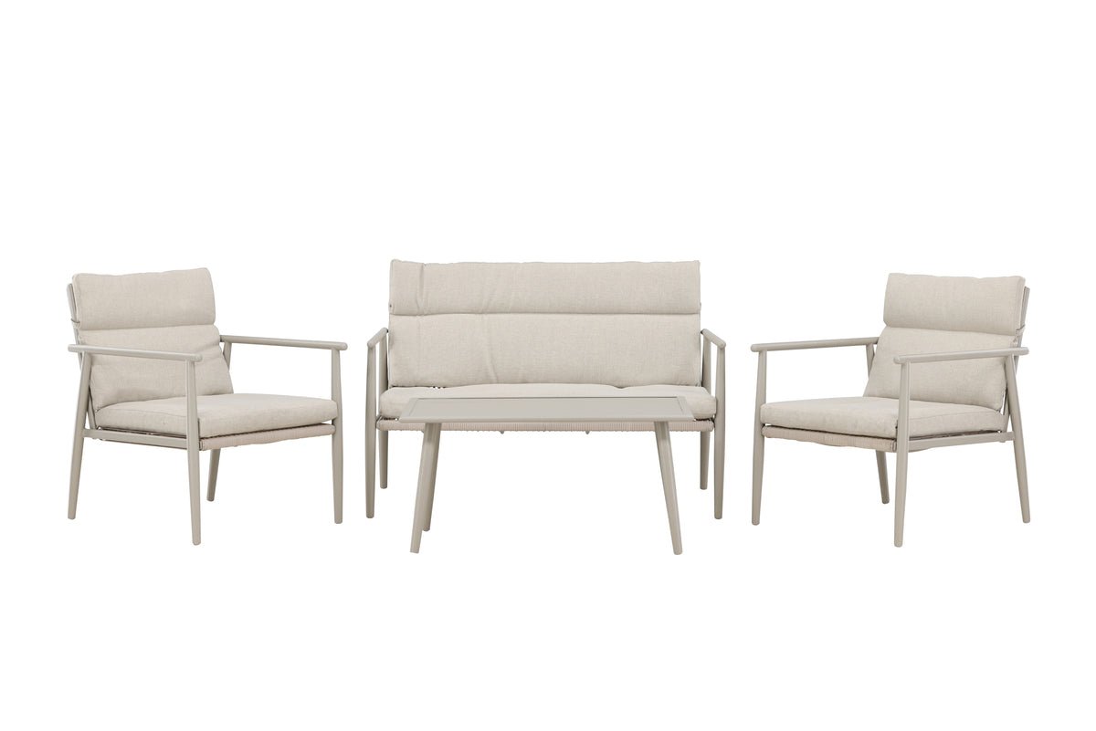 Gaart Loungeset Marlen – a Grom & Béis mat Sofa, Sesselen & Dësch
