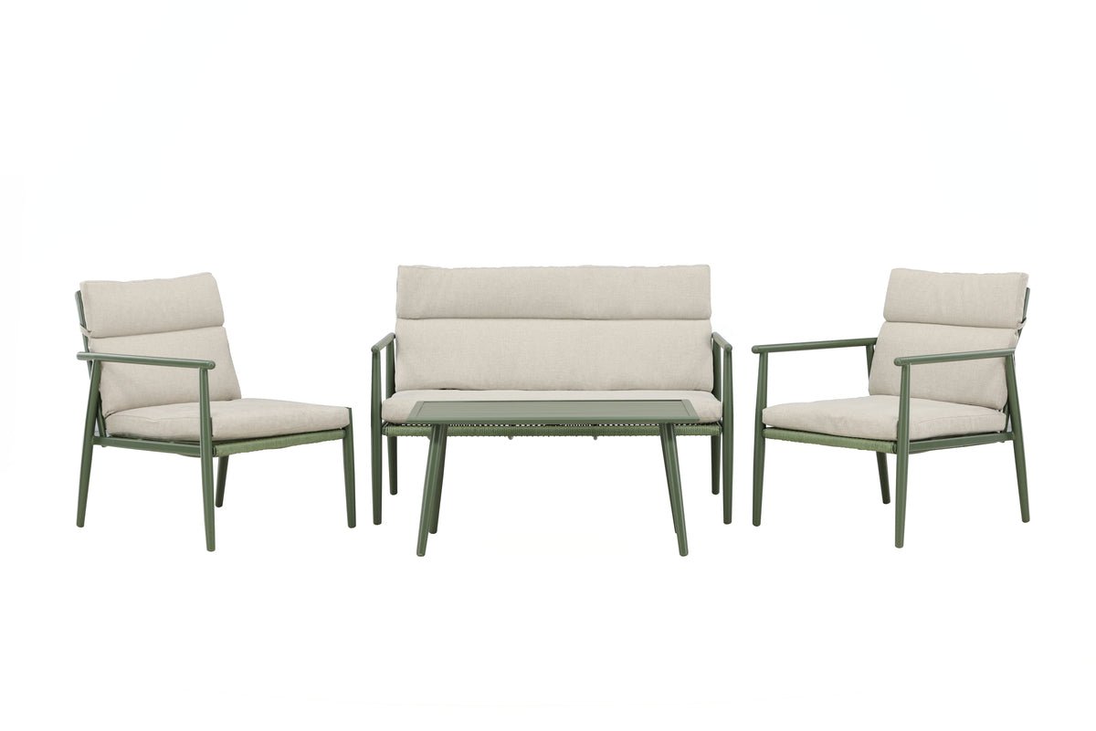 Gaart Loungeset Marlen – a Grom & Béis mat Sofa, Sesselen & Dësch