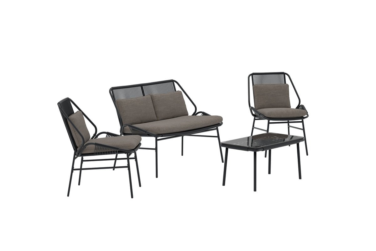 Ensemble lounge de jardin Talora – ensemble 4 pièces avec chaises en acier