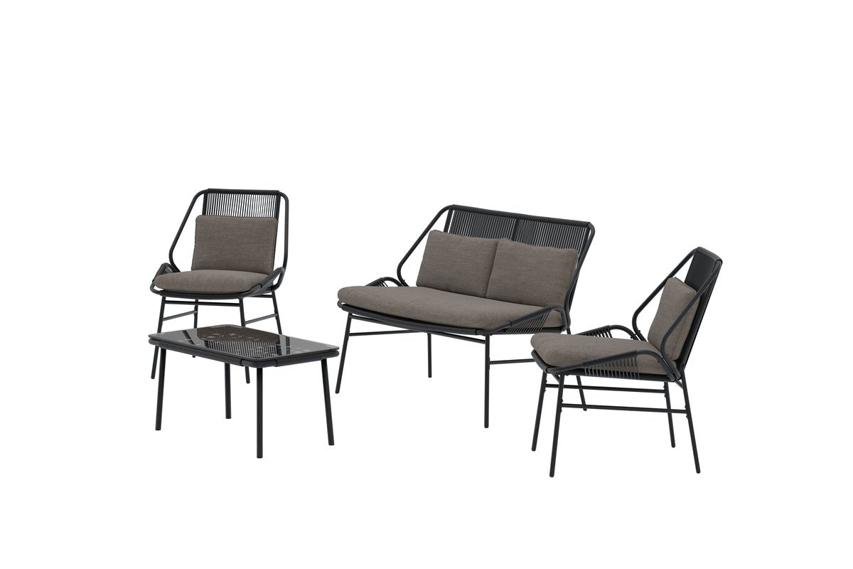 Ensemble lounge de jardin Talora – ensemble 4 pièces avec chaises en acier