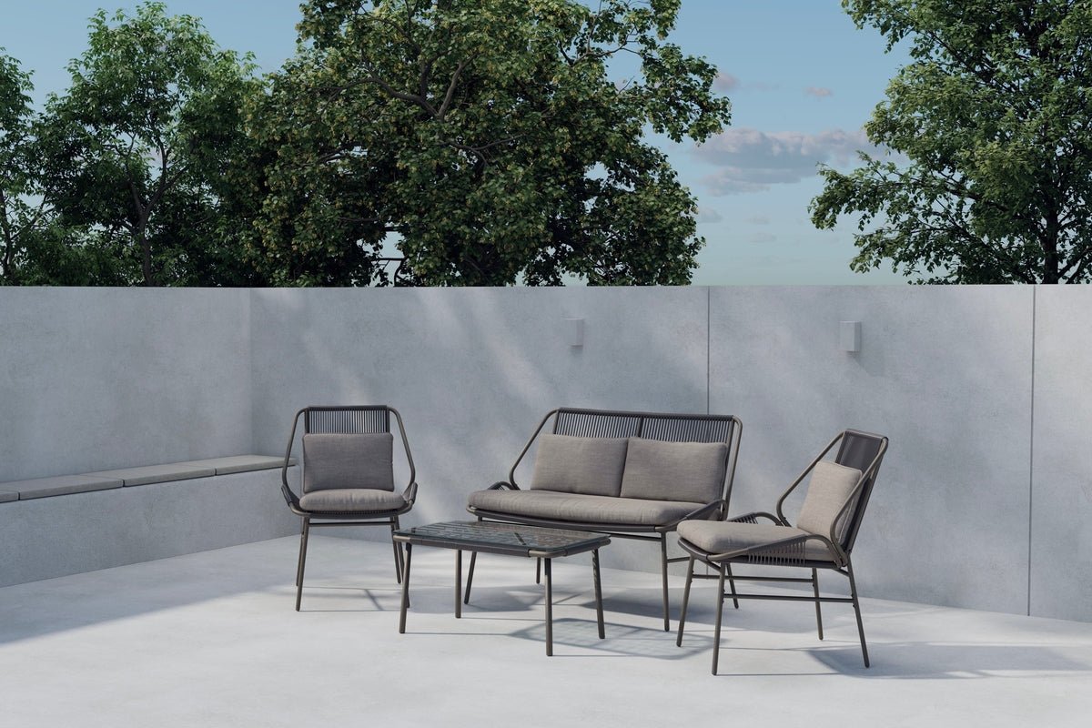 Ensemble lounge de jardin Talora – ensemble 4 pièces avec chaises en acier