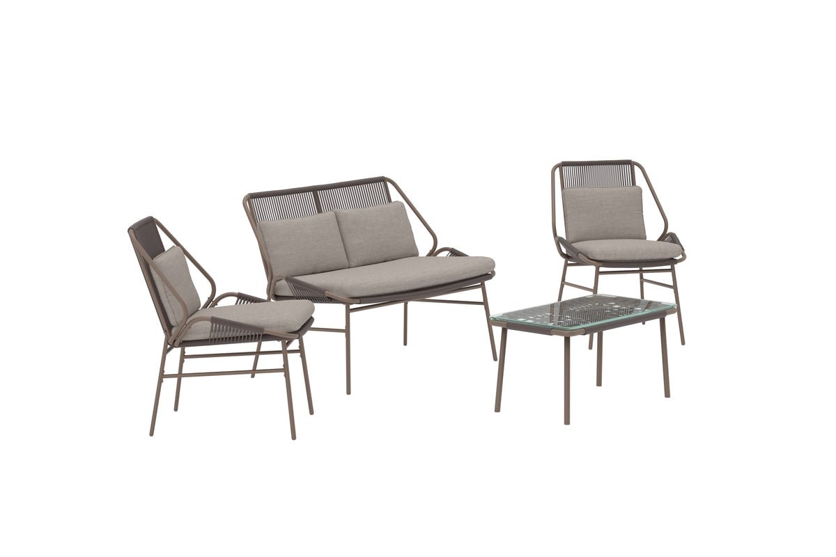 Ensemble lounge de jardin Talora – ensemble 4 pièces avec chaises en acier