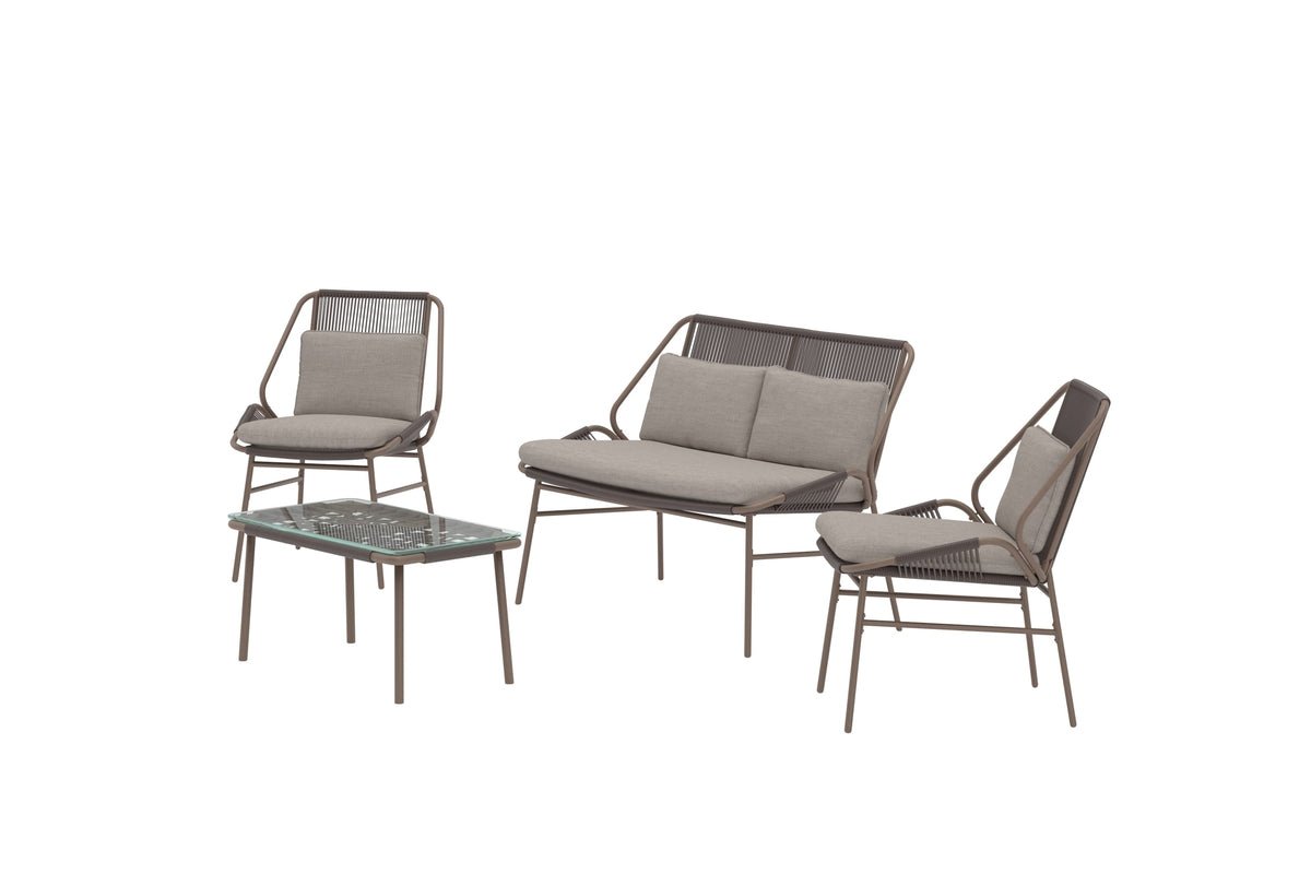 Ensemble lounge de jardin Talora – ensemble 4 pièces avec chaises en acier