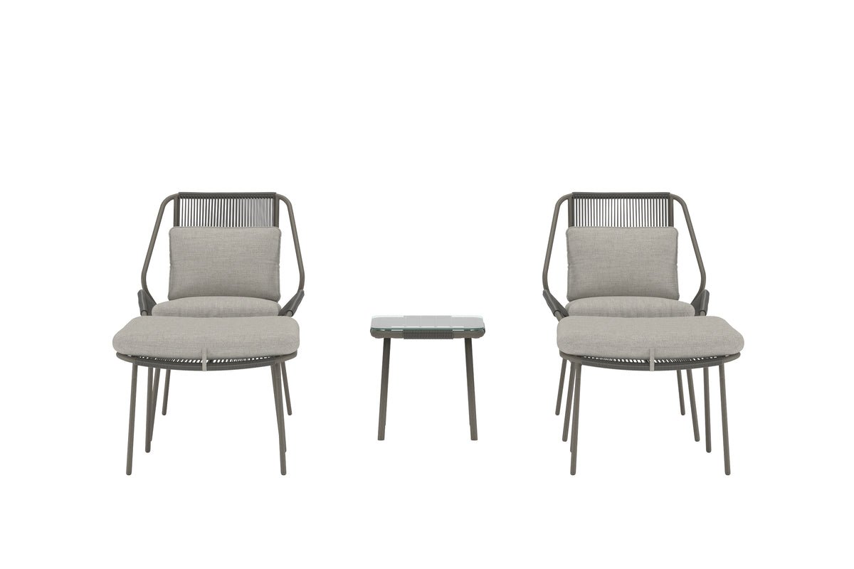 Ensemble lounge de jardin Mavero – ensemble 5 pièces avec chaises et tabourets en acier