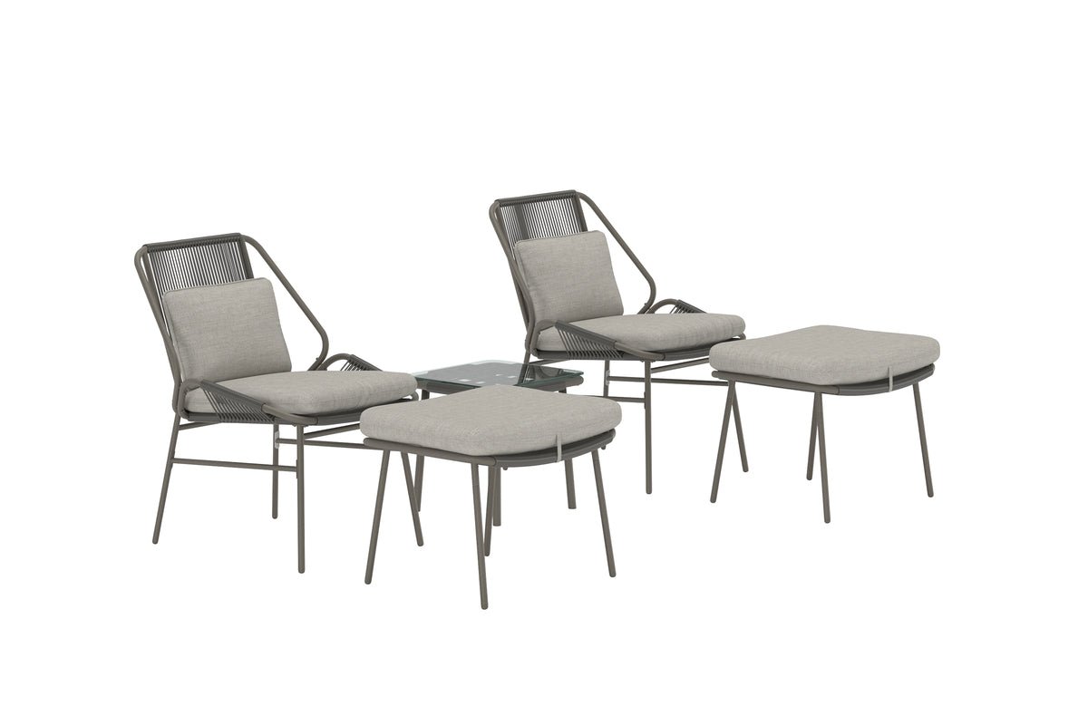 Ensemble lounge de jardin Mavero – ensemble 5 pièces avec chaises et tabourets en acier