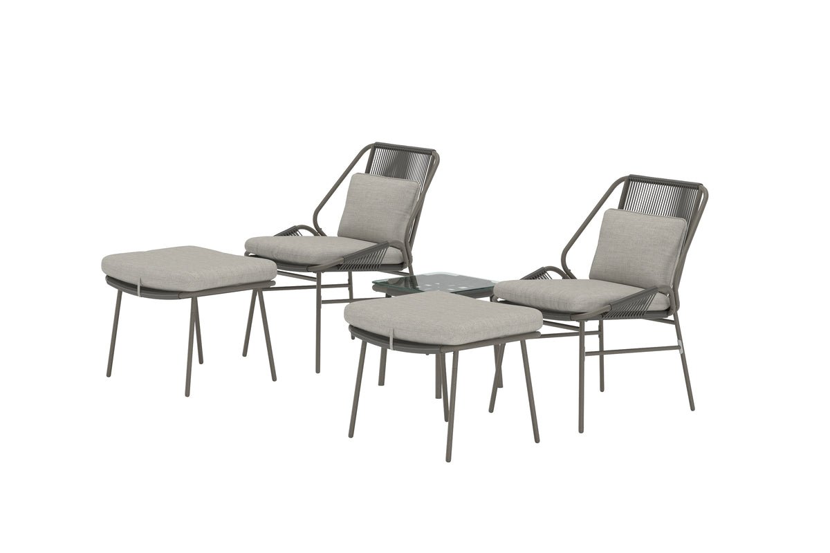 Ensemble lounge de jardin Mavero – ensemble 5 pièces avec chaises et tabourets en acier