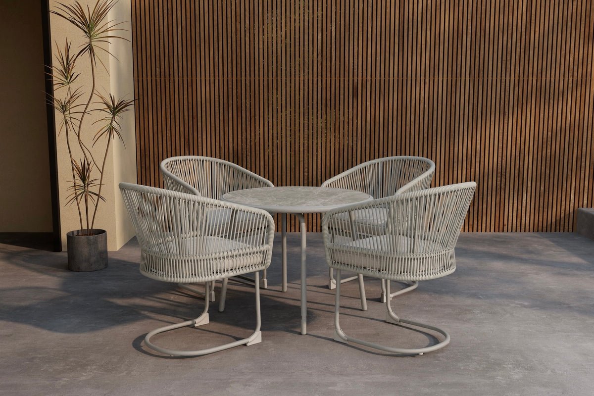 Ensemble salon de jardin Taila - avec table à manger ronde et 4 chaises en Beige et Gris clair
