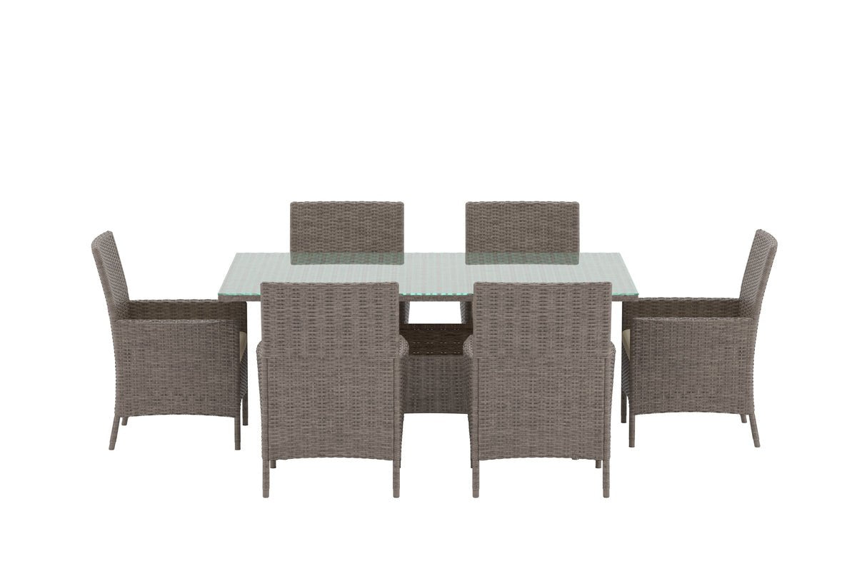 Ensemble repas de jardin Vireta – Set 7 pièces en rotin synthétique