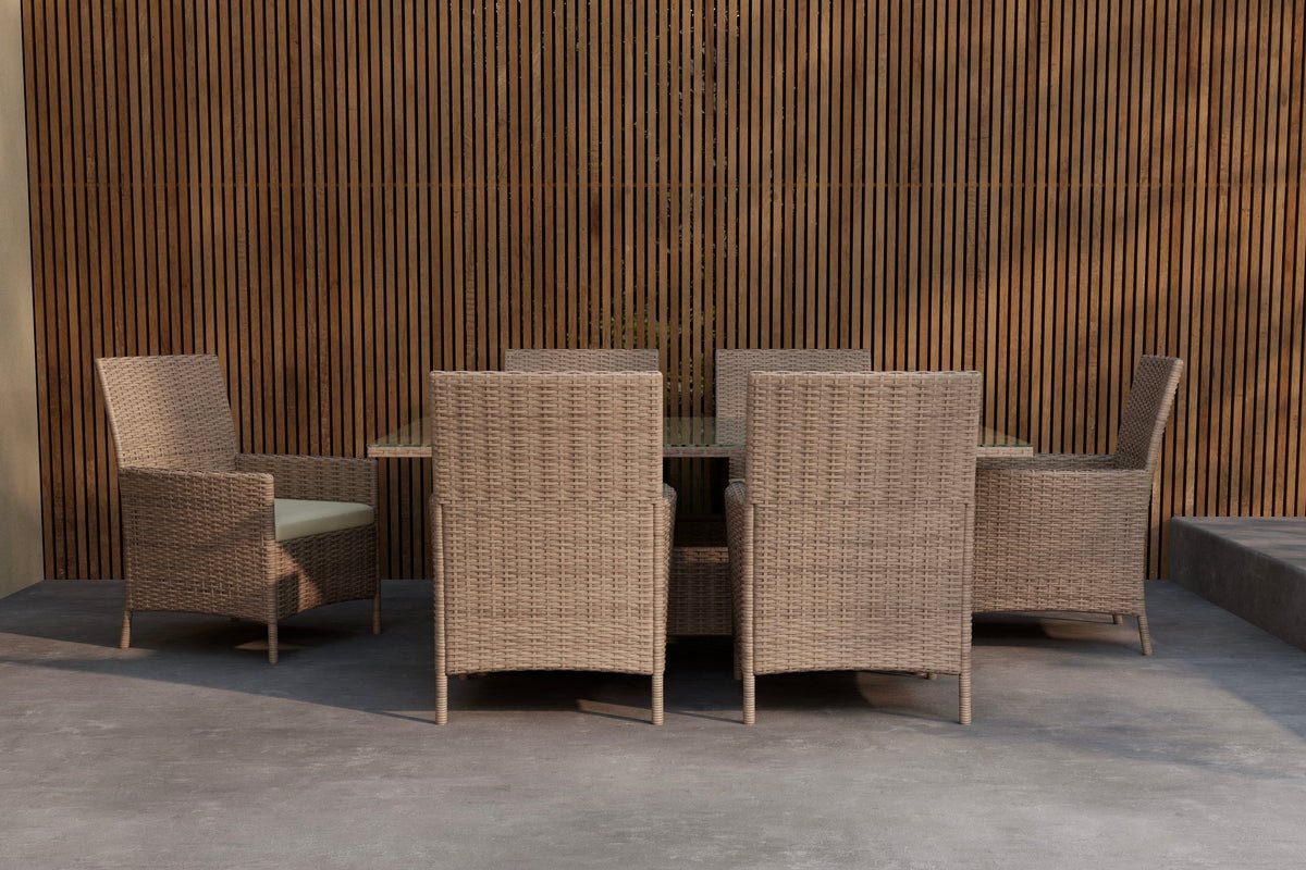 Ensemble repas de jardin Vireta – Set 7 pièces en rotin synthétique