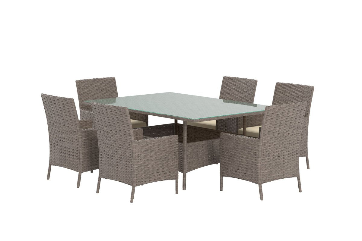 Ensemble repas de jardin Vireta – Set 7 pièces en rotin synthétique