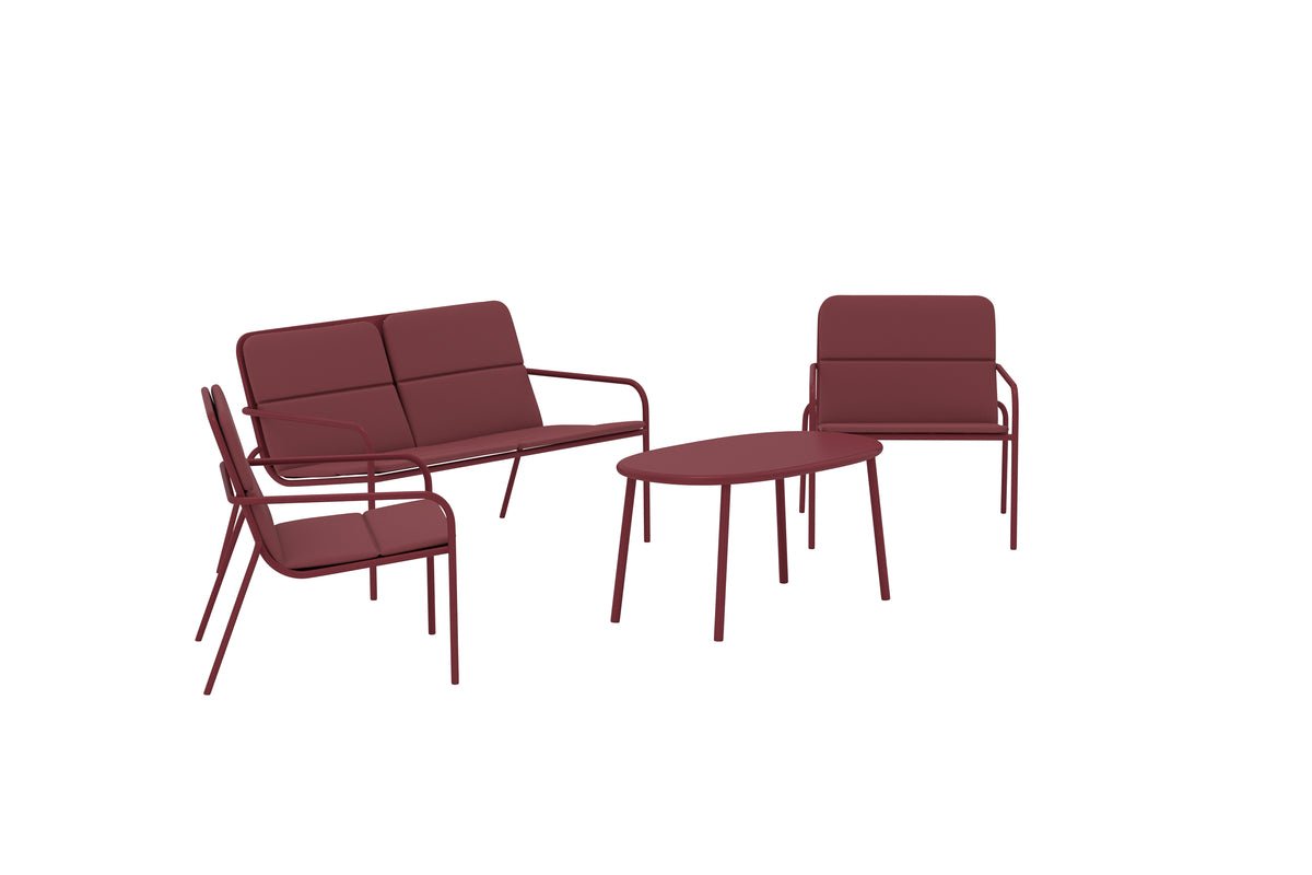 Ensemble lounge de jardin Abil – 4 pièces en Rouge avec canapé, fauteuils et table