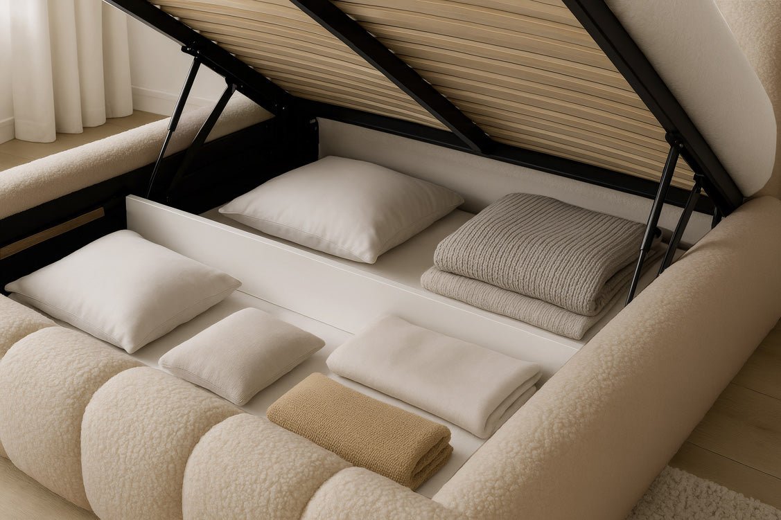 Designer Upholstered Bed Selene Bouclé with Storage