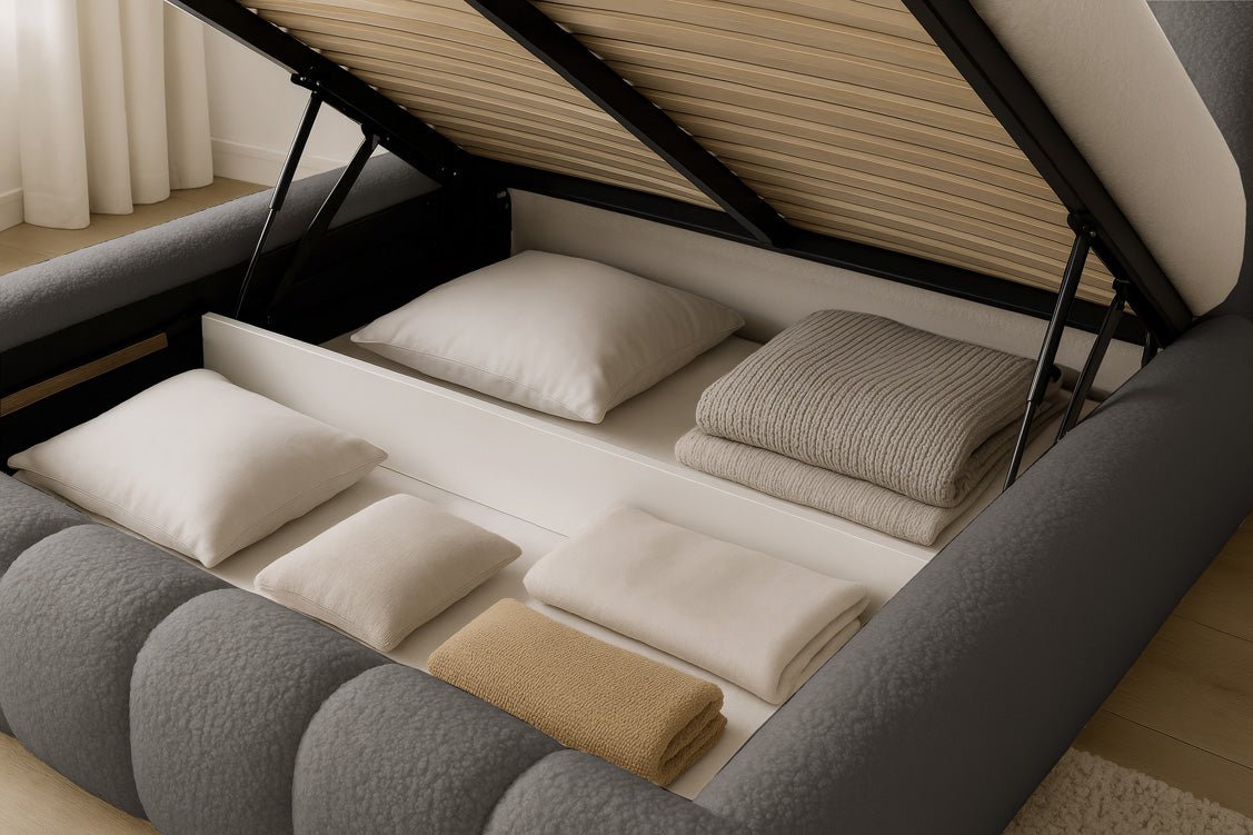 Designer Upholstered Bed Selene Bouclé with Storage