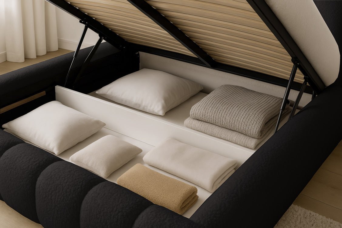 Designer Upholstered Bed Selene Bouclé with Storage
