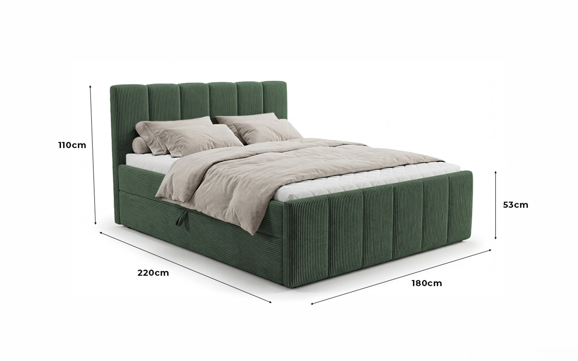 Siena box spring bed with lift-up storage in Corduroy