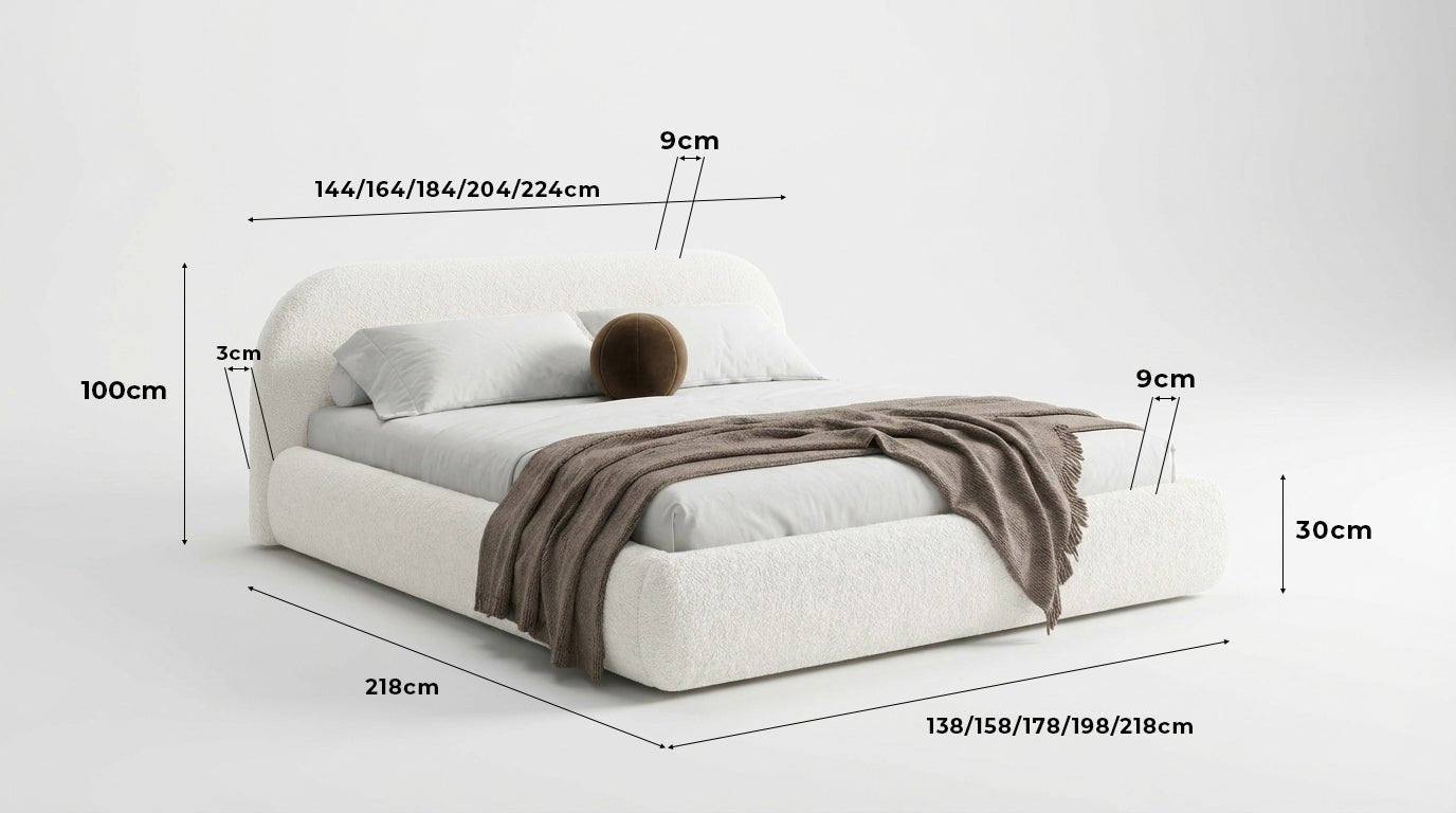 Designer Upholstered Bed Luma in Bouclé with Storage